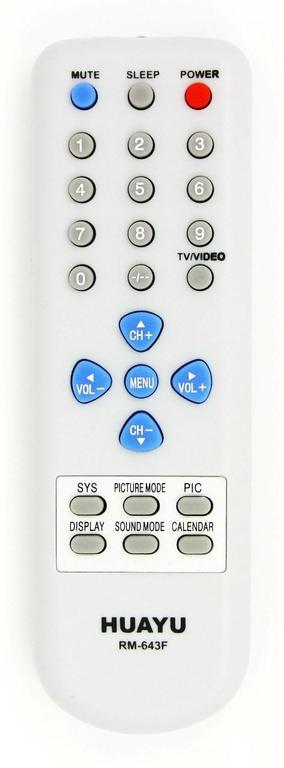 Пульт ДУ SHIVAKI RM-643F universal HUAYU (заменяет пульты: RC-810, 812, 813, 820, R-28B03, FHS081, RE2700A, 2700D, RC-816, 1030, SEG930, K-24A, R-18A07, RH2910G)